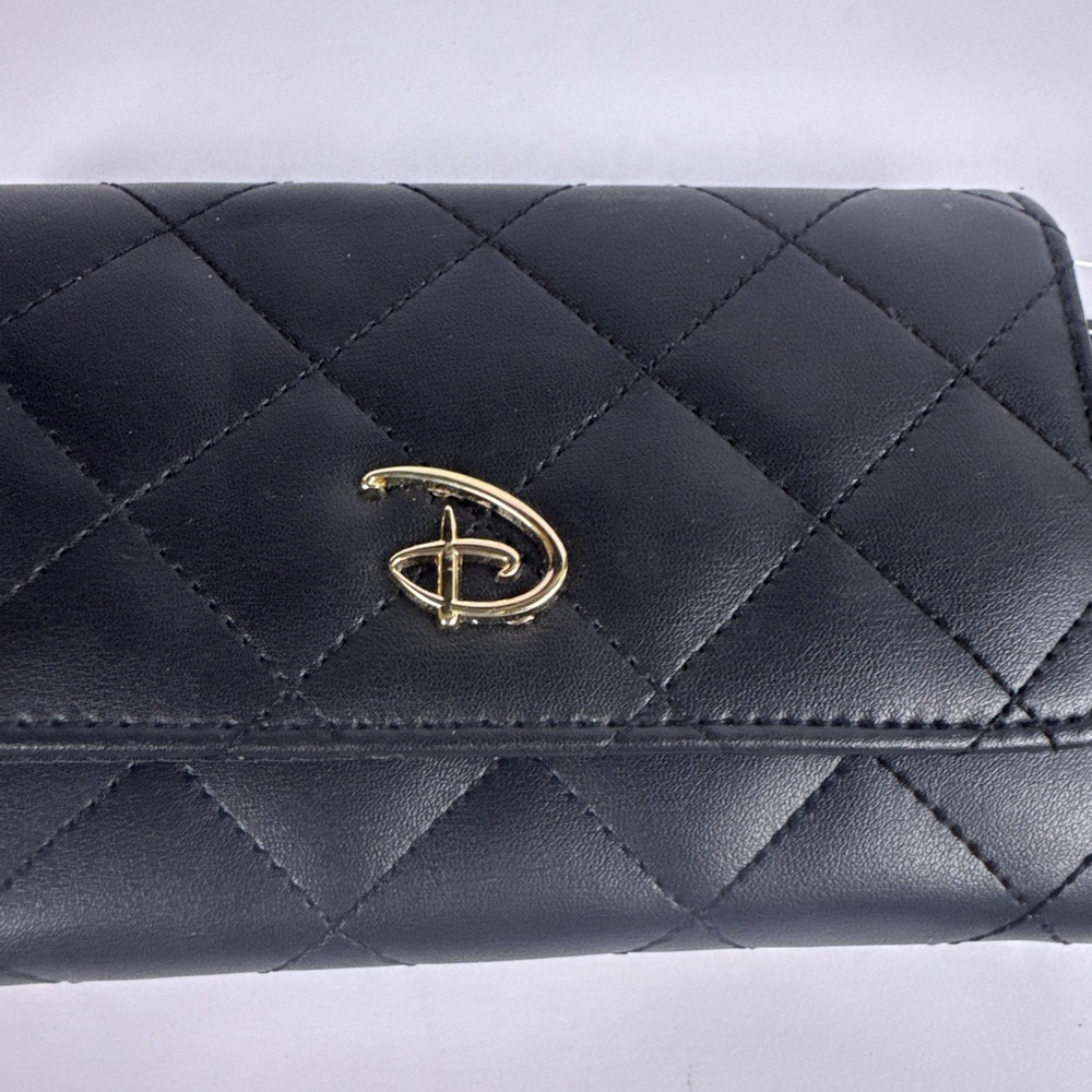 Disney Buckle-Down Quilted Black Wallet NWT Gold D Logo Women's Wallet - Picture 3 of 7